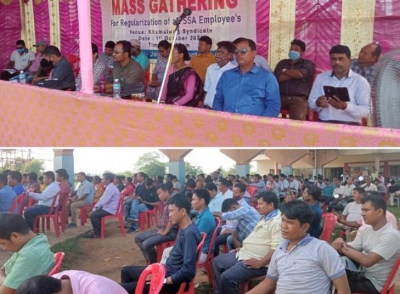 Tripura SSA Teachers, Staffs held massive Protest seeking Regularization as per High Court's Verdict : Reminded BJP Govt about Pre-Poll Promise on Regularization Tripura SSA Teachers, Staffs held massive Protest seeking Regularization as per High Court's Verdict : Reminded BJP Govt about Pre-Poll Promise on Regularization